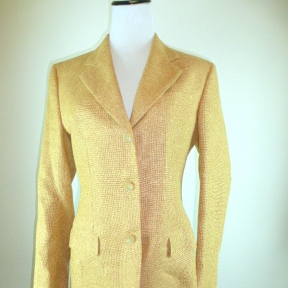 Isaia Napoli gold tweed long wool linen blazer i42 6 made in Italy vintage